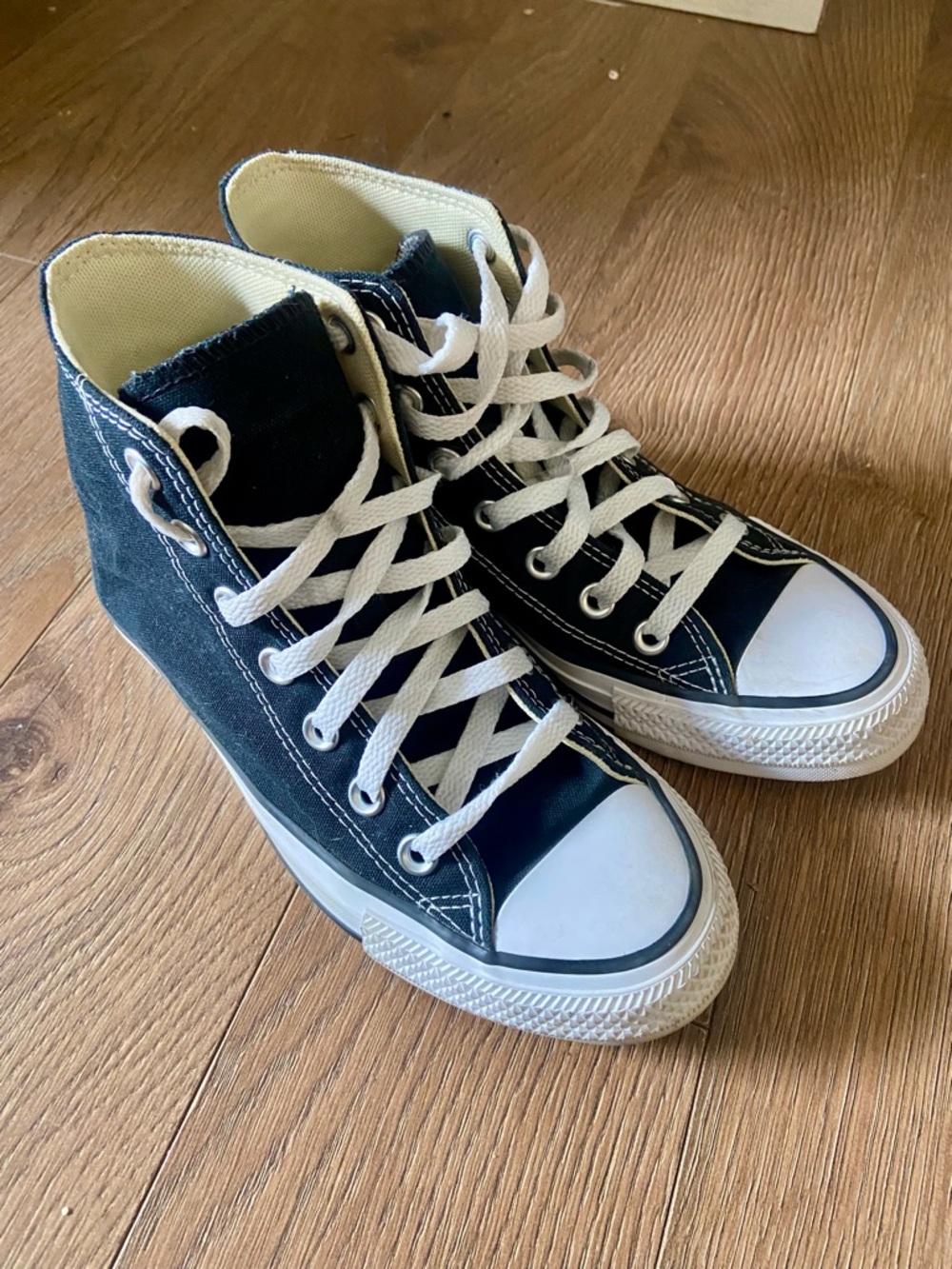 Converse High-Top Canvas Sneakers in Cream, White and Black size 6